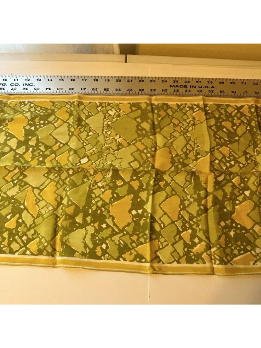 Vtg 1960s VERA Womens Silk Scarf Long Yellow Green Geometric Scarves Retro